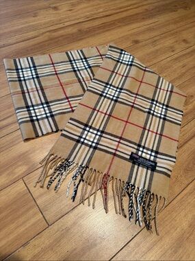 100% Cashmere Scarf Made in Scotland Camel Plaid Fringe Soft 70”